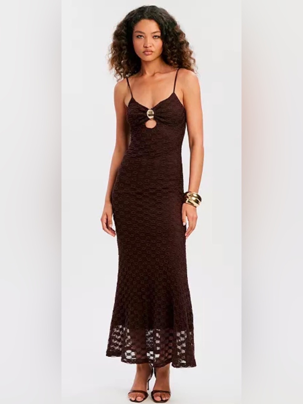 Bardot Chocolate Brown Maxi Dress with Front Ring